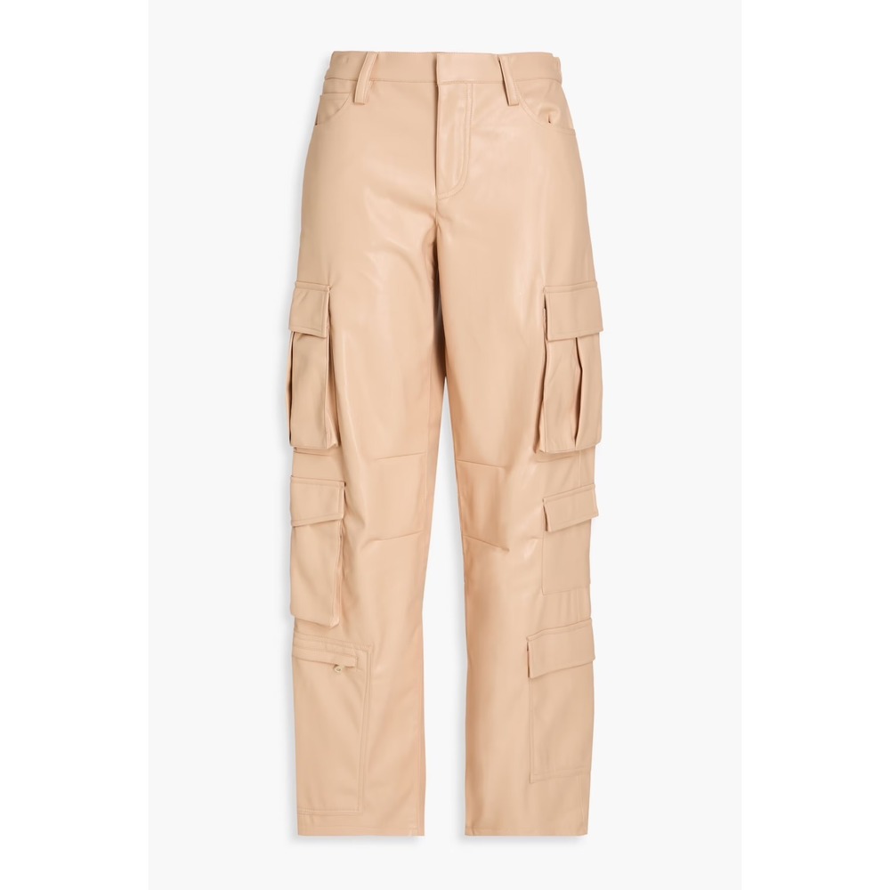 Alice + Olivia Luis Sand Vegan Leather Cargo Pants Straight Leg Size 2